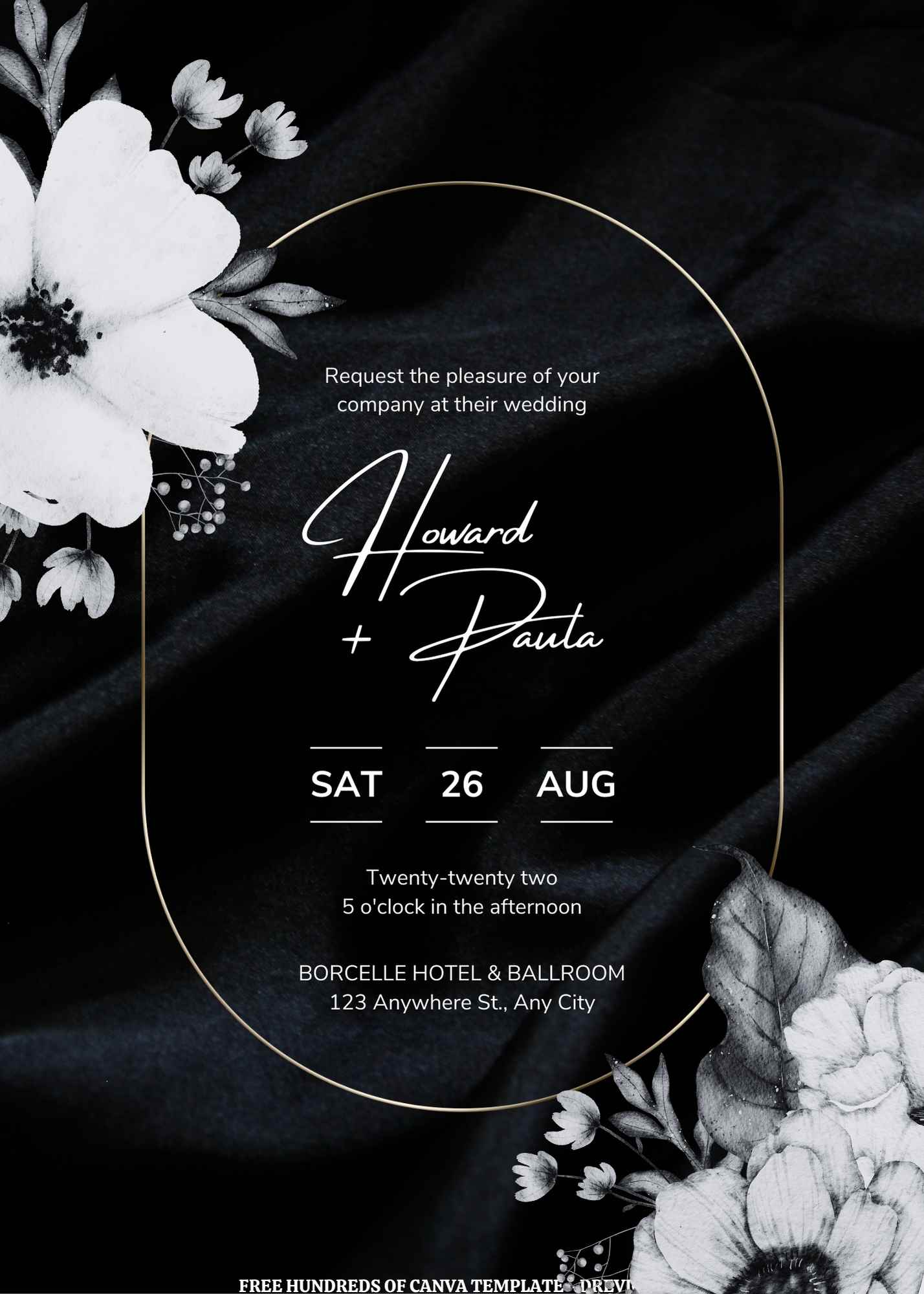 Free) 9+ Monochrome Floral Black Grey Background Canva Wedding Invitation  Templates | Download Hundreds FREE PRINTABLE Birthday Invitation Templates
