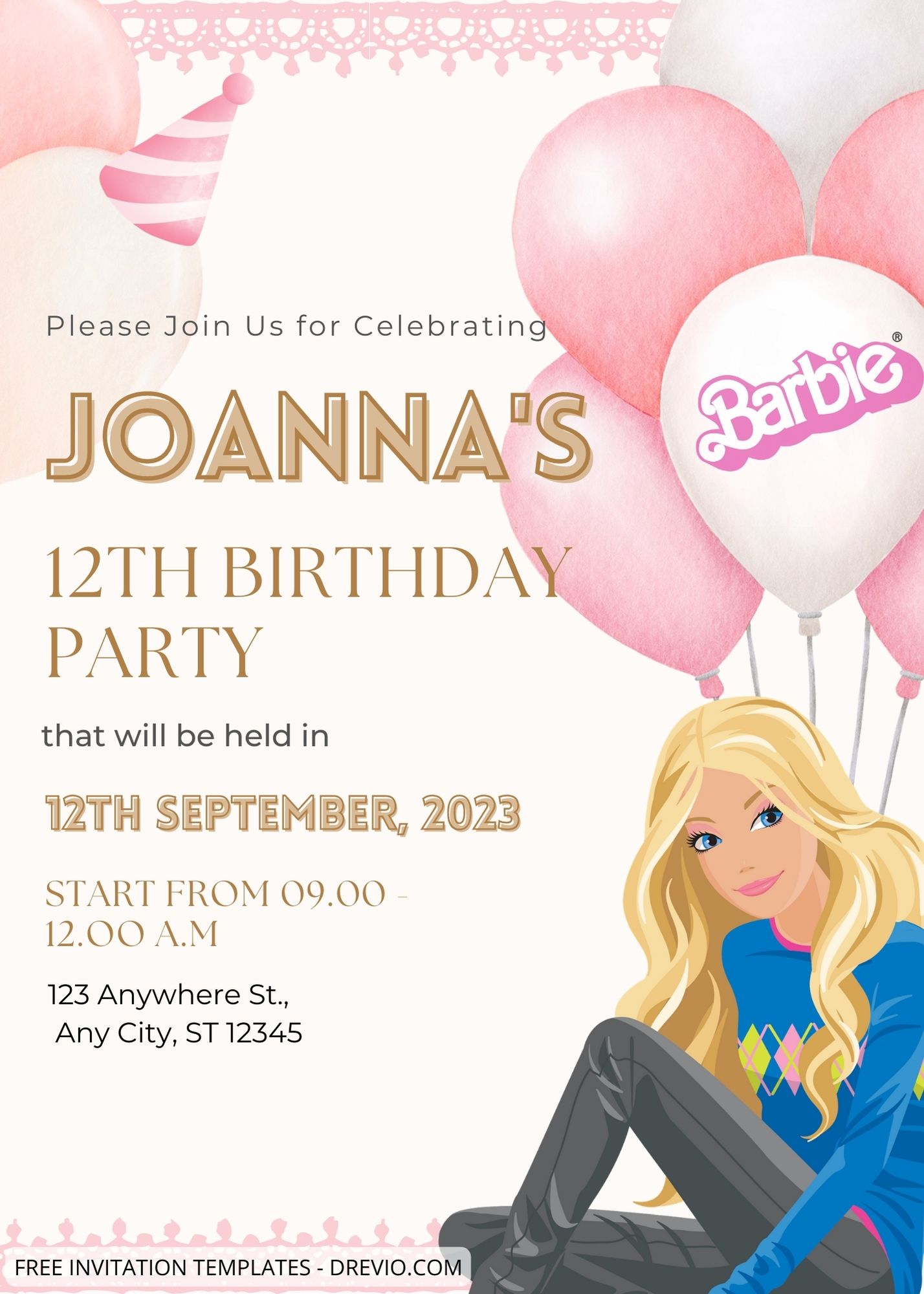 Free Barbie Birthday Invitation  Barbie birthday invitations, Barbie  invitations, Barbie birthday