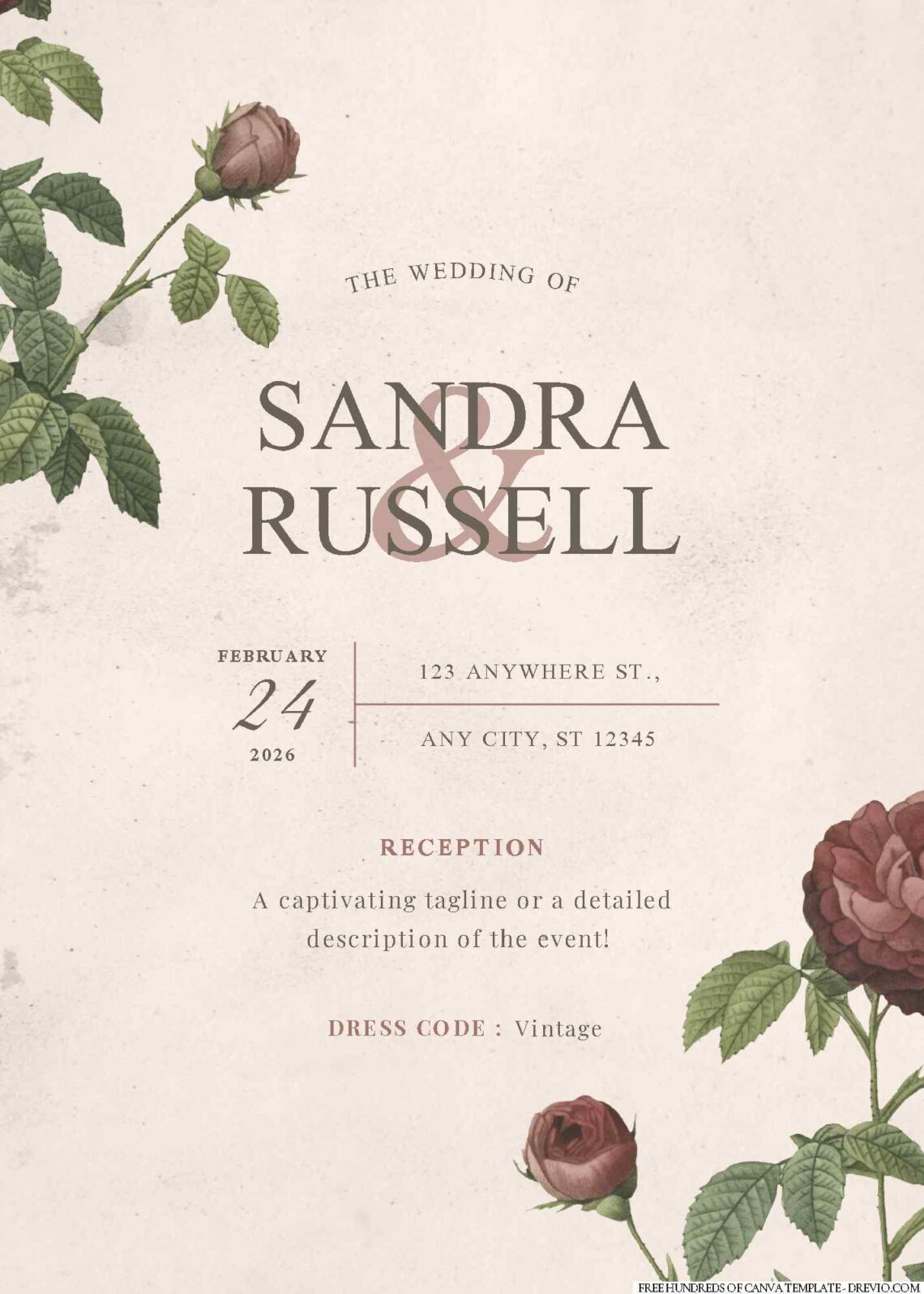 16+ Vintage Painting Flower Roses Canva Wedding Invitation Templates ...