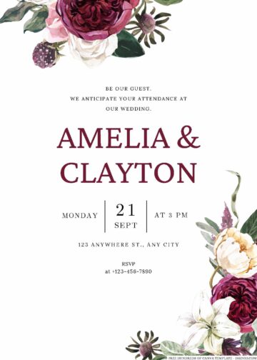 18+ Garden Burgundy Floral Watercolor Canva Wedding Invitation ...