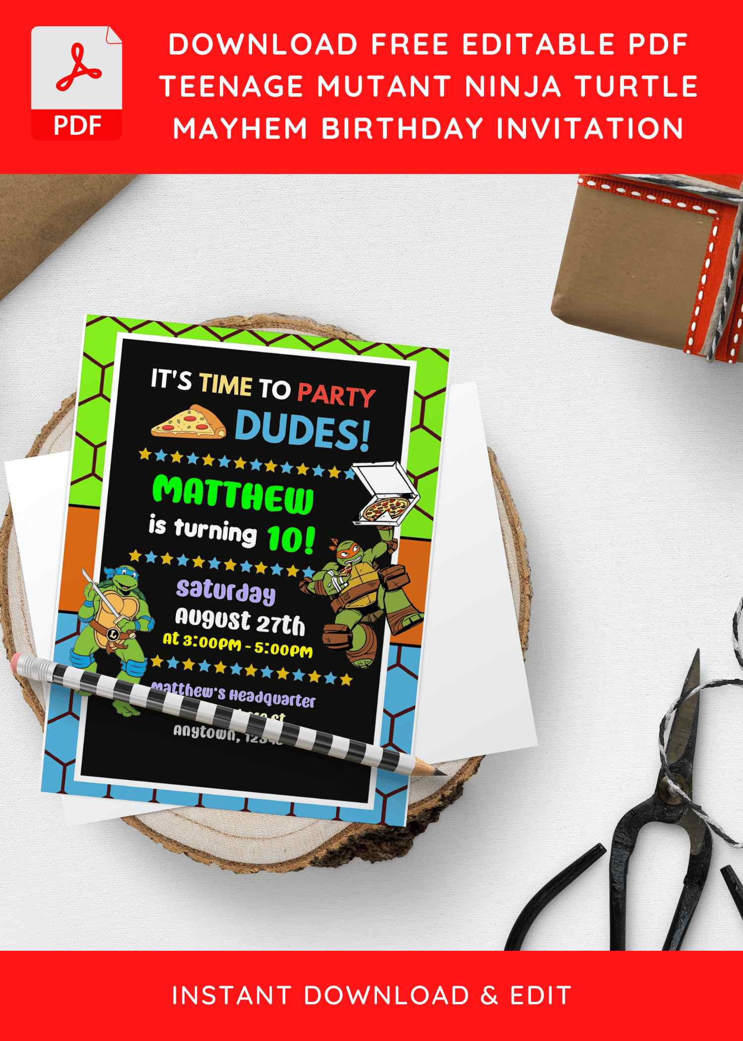 Teenage Mutant Ninja Turtles Mutant Mayhem Birthday Invitation