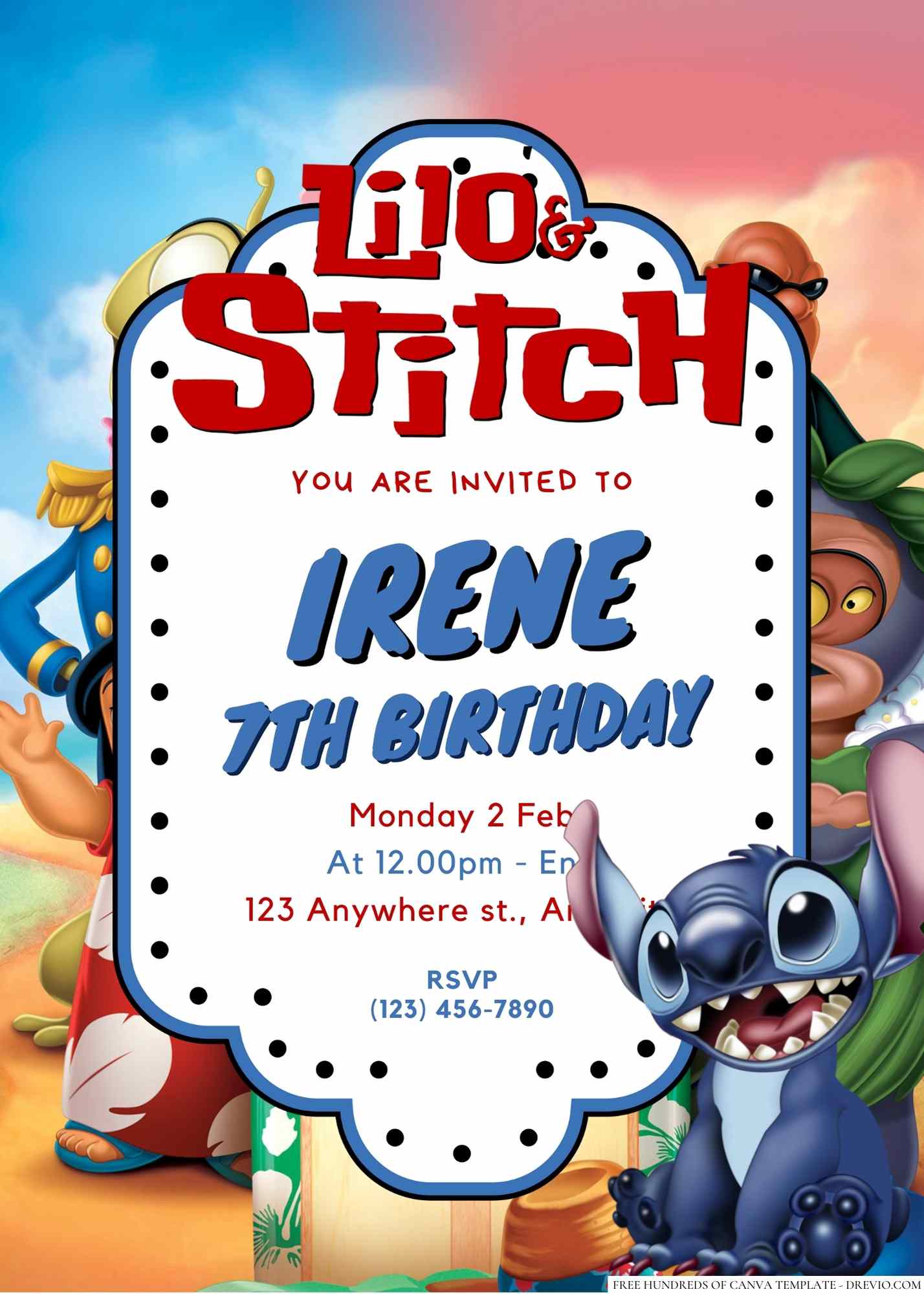 Editable Stitch and angel Birthday Invitation Template