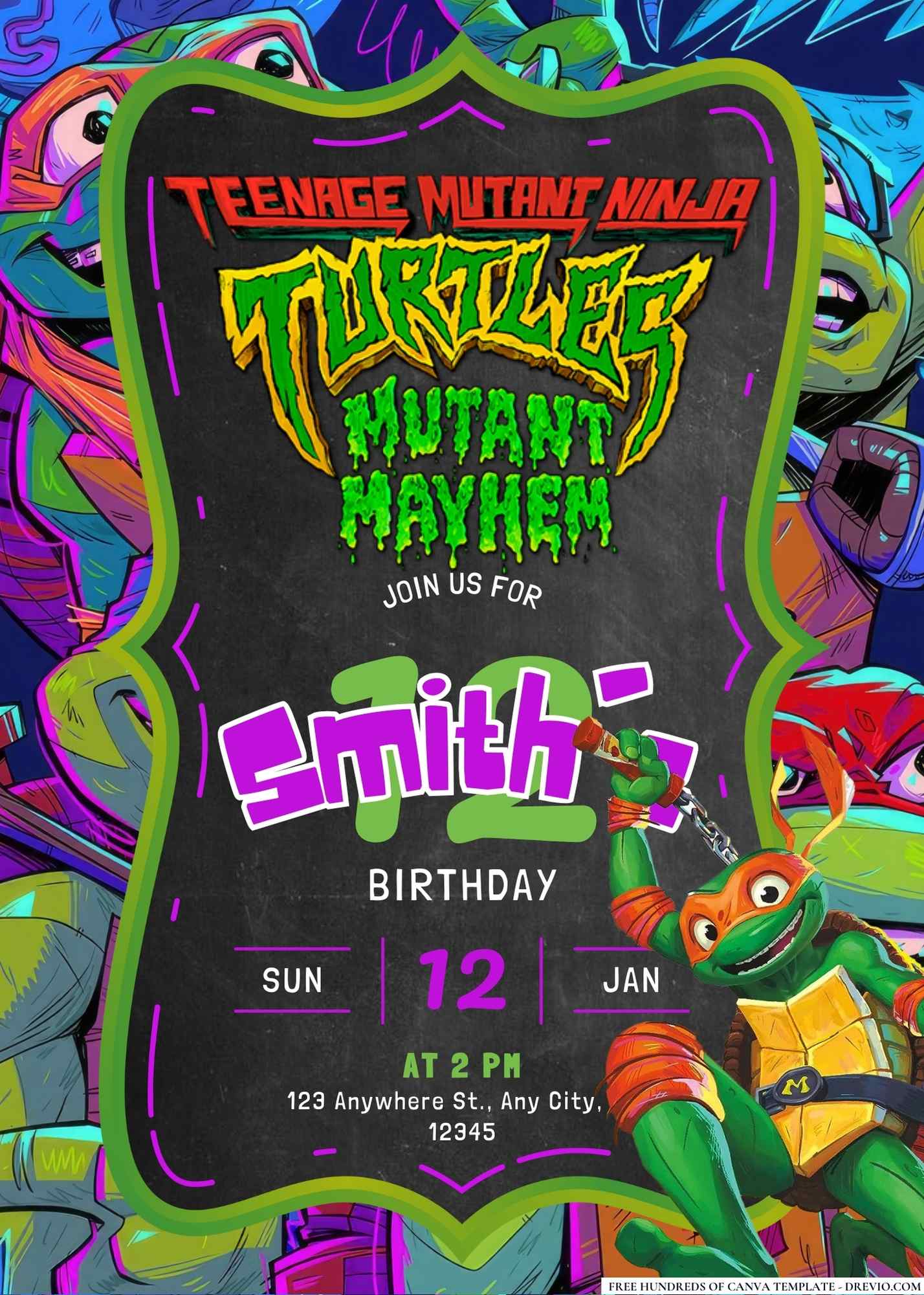 Ninja Turtles Invitation, TMNT, PRINTABLE INVITATION, Teenage Mutant Ninja  Turtles Birthday Leonardo, Michelangelo, Donatello, Raphael 