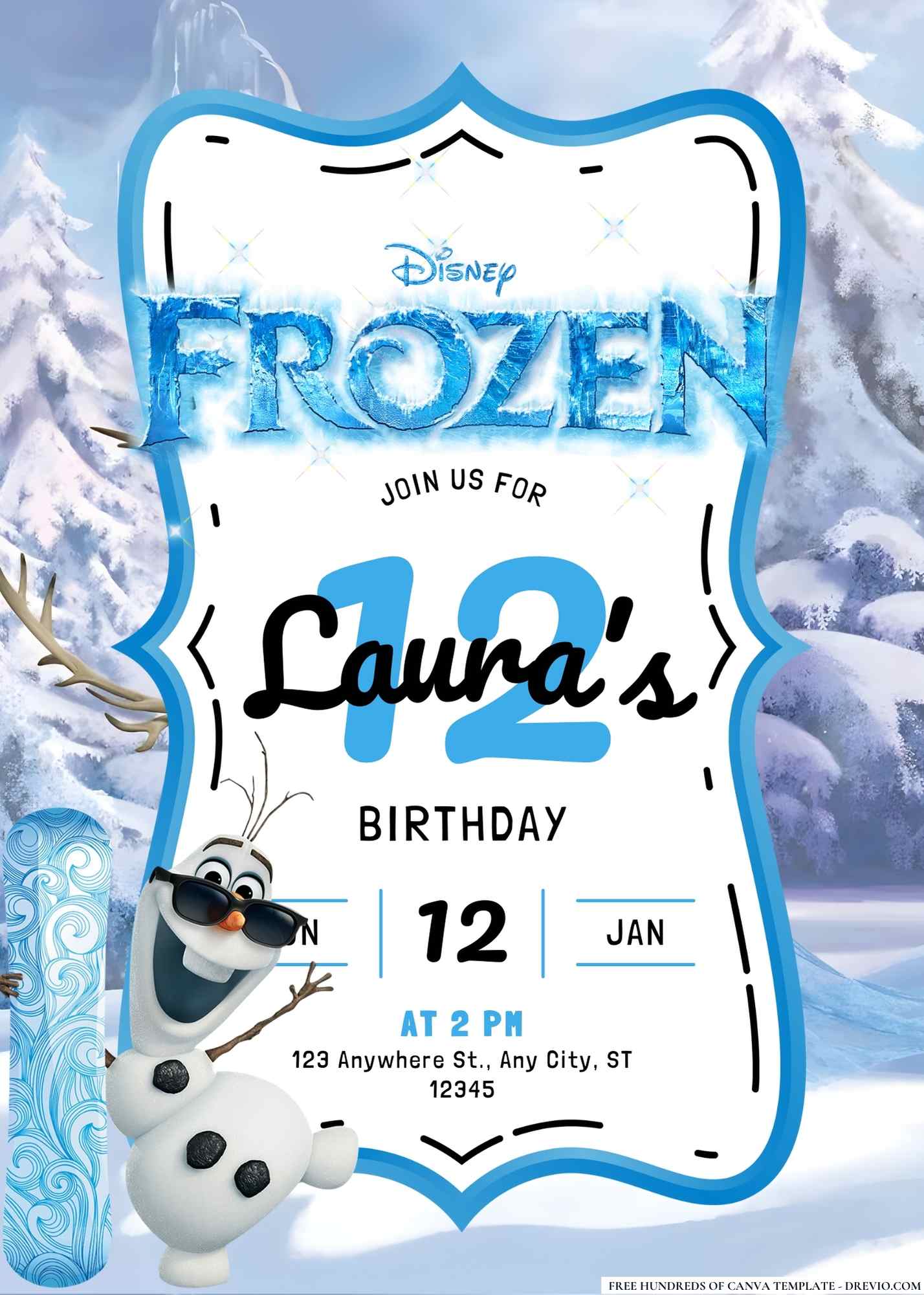 FROZEN Invitation Elsa Birthday Invitation Winter Snow Birthday  Printable,editable Instant Download Canva Template Frozen Invite 