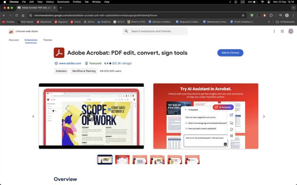 Preview of Adobe Chrome Extension Page